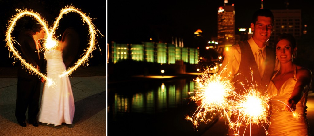 Newly married couples with sparklers