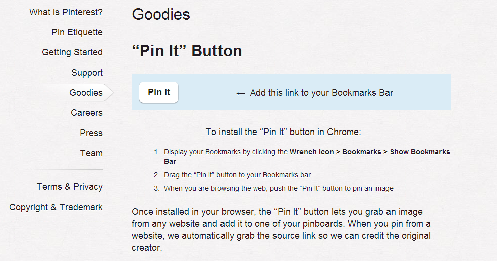 Pinterest Goodies "Pin it" button instructions