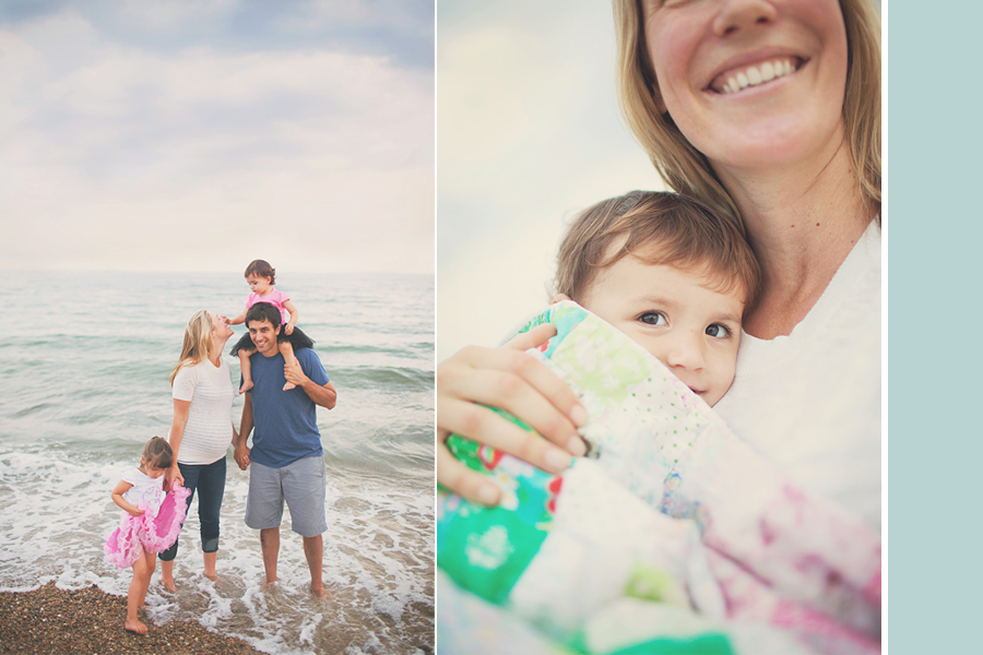 Family picture in front of ocean by My Four Hens Photography