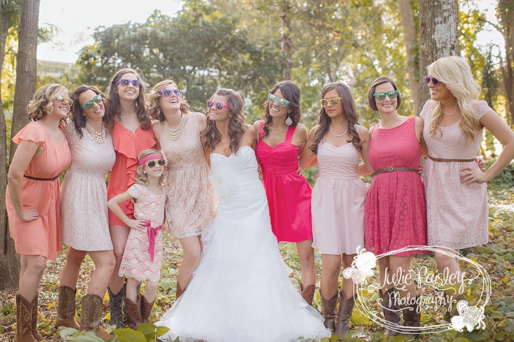 Bridal party posing with sunglasses by Julie Paisley photogrpahy
