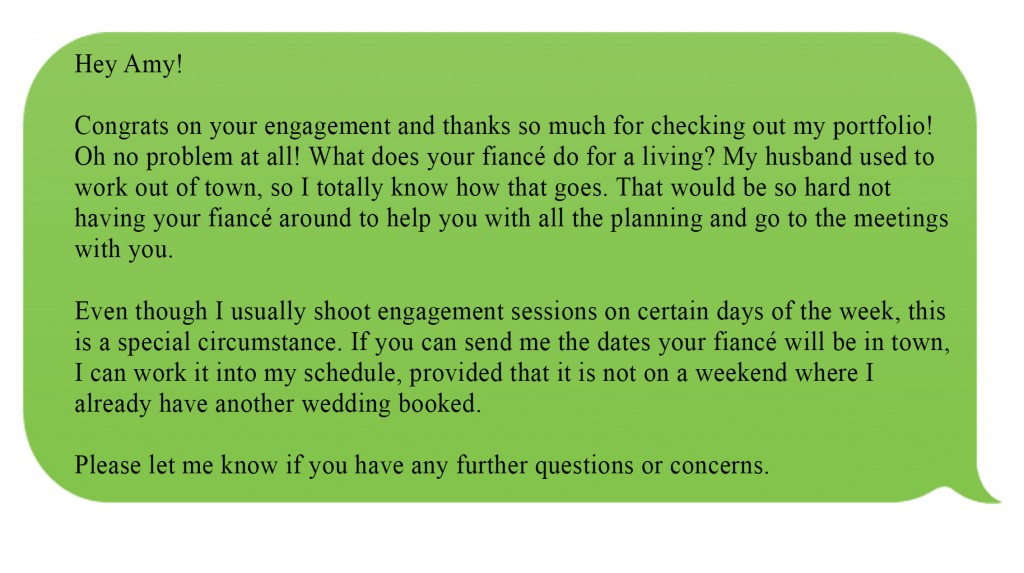 wedding inquiry response