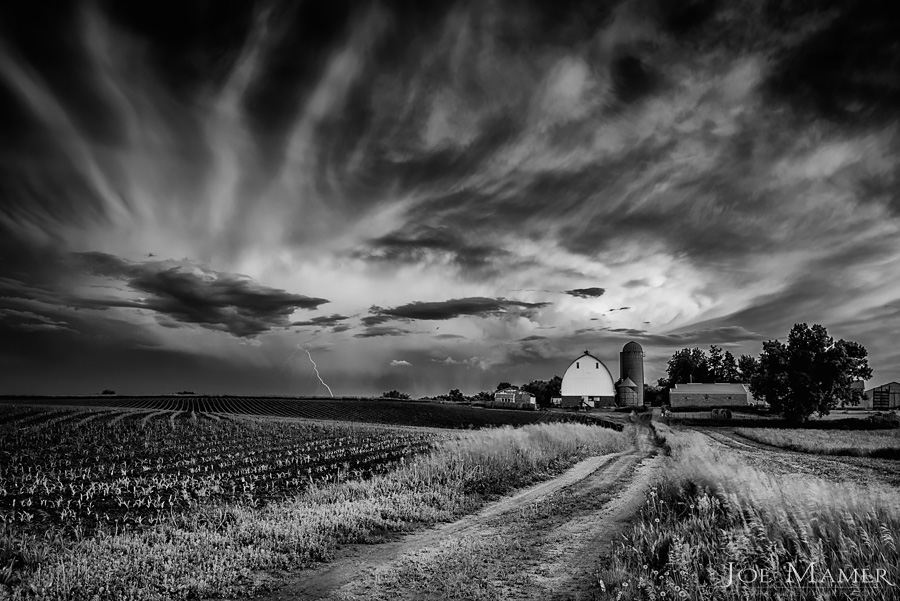 Sunset after summer thunderstorm over a Midwestern farm.