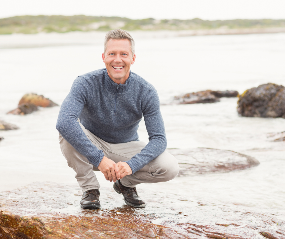 male portrait pose squatting