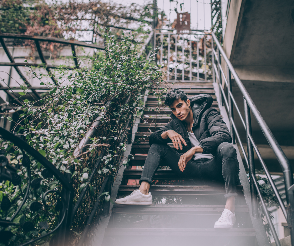 male portrait posing stairs